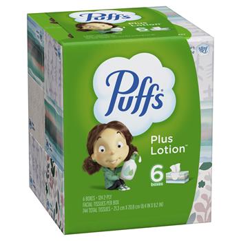 Puffs&#174; Plus Lotion Facial Tissue, White, 124 Tissues Per Box, 6 Boxes/Pack, 4 Packs/Carton