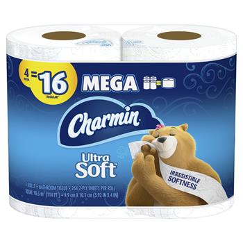 Charmin&#174; Ultra Soft Toilet Paper, 264 Sheets Per Roll, 4 Mega Rolls/PK