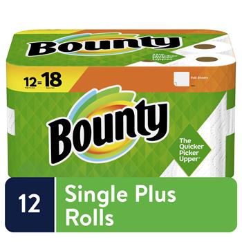 Bounty Paper Towels, Single Plus Rolls, White, 48 Sheets/Roll, 12 Rolls/CT