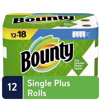 Bounty&#174; Select-A-Size Paper Towels, Single Plus Rolls, White, 74 Sheets/Roll, 12 Rolls/CT
