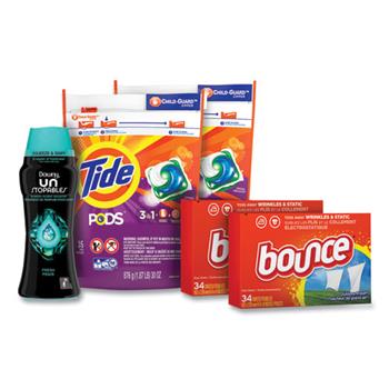 P&amp;G Professional Better Together Laundry Care Bundle, 2 Bags Tide Pods 2 Boxes Bounce Dryer Sheets 1 Bottle Downy Unstopables/Carton