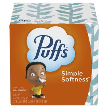 Puffs&#174; Simple Softness Non-Lotion Facial Tissue, White, 64 Facial Tissues per Cube, 24 Boxes/CT