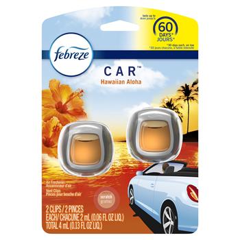 Febreze Odor-Eliminating Car Freshener Vent Clip Hawiian Aloha, .06 oz, 2 Per Pack, 6 PKS/CT