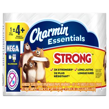 Charmin Essentials Strong 1-Ply Mega Roll Toilet Paper, 451 Sheets Per Roll, 36 RL/CT