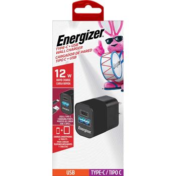 Energizer USB and Type-C Wall Charger, 12 W, Black