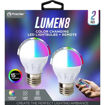 Lumen8 Color Changing LED Light Bulb with Remote, 2 Pack