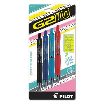 Pilot G2 Mini Retractable Gel Ink Pen, Ballpoint, 0.7 mm, Assorted Ink, 4/Pack