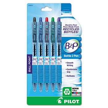 Pilot B2P Bottle-2-Pen Recycled Retractable Ball Point Pen, Assorted Ink, 1mm, 5/PK, 6 PK/CT