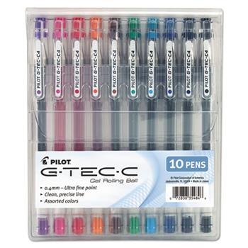 Pilot G-TEC-C Ultra Gel Ink Stick Pen, Assorted Ink, .4mm, 10/Pack