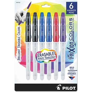Pilot&#174; FriXion Colors Erasable Marker Pens, Bold, Black/Blue/Purple/Red Ink, 6/PK