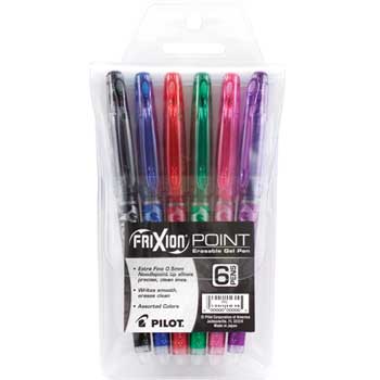 Pilot FriXion Point Erasable Gel Ink Stick Pen, Assorted Inks, .5mm, 6/Pack