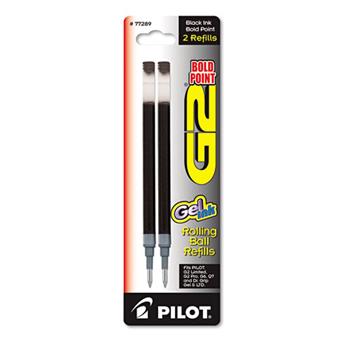 Pilot Refill for Pilot G2 Gel Ink Pens, 1mm, Bold Conical Tip, Black Ink, 2/Pack