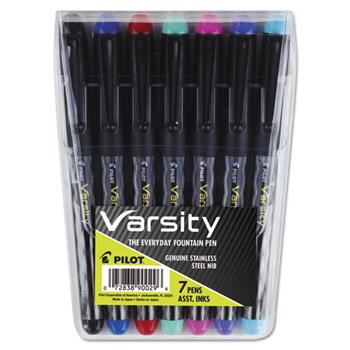 Pilot Varsity Fountain Pen Pack, Assorted Ink, 1mm, 7/Set