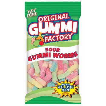 Original Gummi Factory™ Sour Gummi Worms, 4.5 oz. Bag, 48/CS
