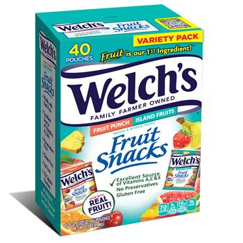 Welch&#39;s Fruit Snacks, Fruit Punch and Island Fruits Flavored, 0.8 oz, 40 Pouches/Pack