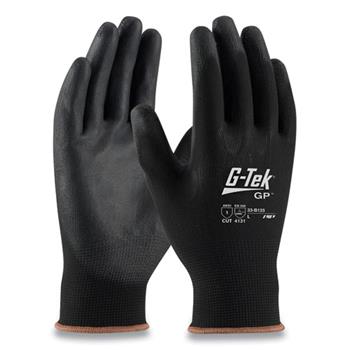 G-Tek GP Polyurethane-Coated Nylon Gloves, Medium, Black, 12 Pairs