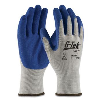 G-Tek GP Latex-Coated Cotton/Polyester Gloves, Large, Gray/Blue, 12 Pairs