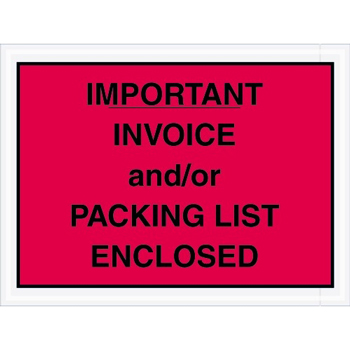 Tape Logic Important Invoice and/or Packing List EncloseD Envelopes, 4 1/2&quot; x 6&quot;, Red, 1000/CS