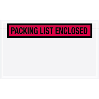 W.B. Mason Co. Packing List Enclosed Panel Face Envelopes, 7” x 5-1/2”, Red/Black ,1000/Case