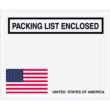 Tape Logic Packing List EncloseD Envelopes, U.S.A. Flag, 4 1/2&quot; x 5 1/2&quot;, Red/White/Blue, 1000/CS