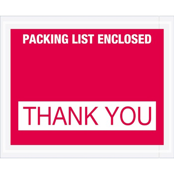 Tape Logic Packing List Enclosed - Thank You&quot; Envelopes, 4 1/2&quot; x 5 1/2&quot;, Red, 1000/CS