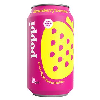 Poppi Strawberry Lemon Prebiotic Soda, 12 oz, 12 Cans/Pack
