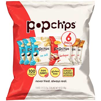 popchips Potato Chips, BBQ/Sea Salt, 0.8 oz. Bag, 6/PK