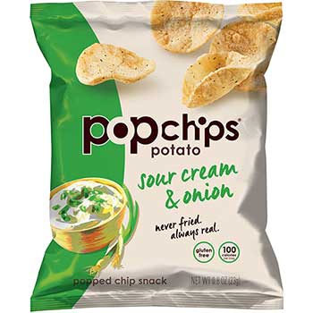 popchips&#174; Potato Chips, Sour Cream &amp; Onion Flavor, .8 oz Bag, 24/Carton