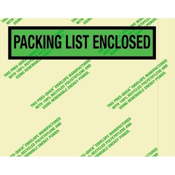 Tape Logic Environmental &quot;Packing List Enclosed&quot; Envelopes, 7 &quot; x 5 1/2&quot;, Green, 1000/CS