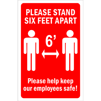 W.B. Mason Co. Wall/Door Graphic, &quot;Please Stand Six Feet Apart&quot;, Red and White, 11&#39;&#39;x17&#39;&#39;,EA