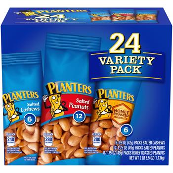 Planters Peanuts &amp; Cashews Nuts Variety Pack 1.7 oz, 24/CT