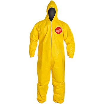 DuPont Tychem&#174; 2000 Hooded Coveralls, Elastic Wrists and Ankles, Yellow, 4X-Large, 12/CS