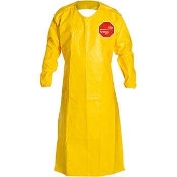 DuPont Tychem Protective Coverall, Elastic Wrist, Attached Sock, Hood, Long Size, Polyethylene, Yellow, 12/CS