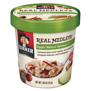 Quaker Real Medleys Oatmeal, Apple Walnut Oatmeal+, 2.64oz Cup, 12/Carton