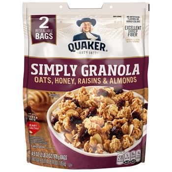 Quaker Simply Granola Oats, Honey, Raisins, &amp; Almonds, 34.5 oz, 2/Pack