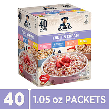 Quaker&#174; Instant Oatmeal Fruit &amp; Cream Variety Pack, 40 Count