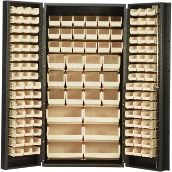 Quantum Storage Systems All-Welded Bin Cabinet, Ivory, 132 Bins