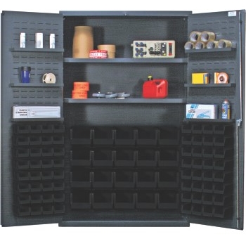 Quantum Storage Systems All-Welded Bin Cabinet, 2 Adjustable Shelves, Black, 84 Bins