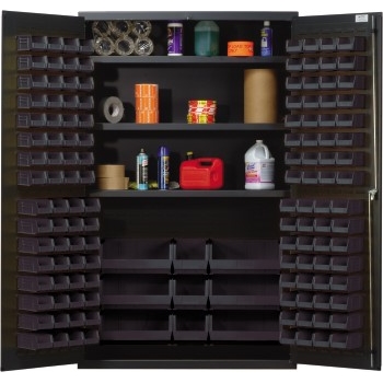 Quantum Storage Systems All-Welded Bin Cabinet, 3 Adjustable Shelves,  Black, 137 Bins