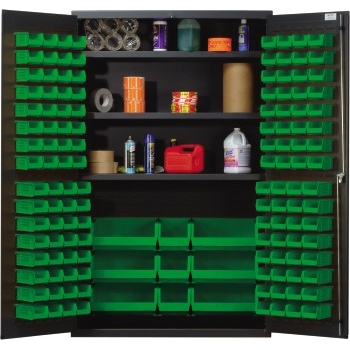 Quantum Storage Systems All-Welded Bin Cabinet, 3 Adjustable Shelves,  Green, 137 Bins