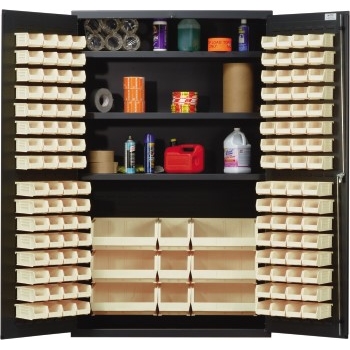 Quantum Storage Systems All-Welded Bin Cabinet, 3 Adjustable Shelves,  Ivory, 137 Bins