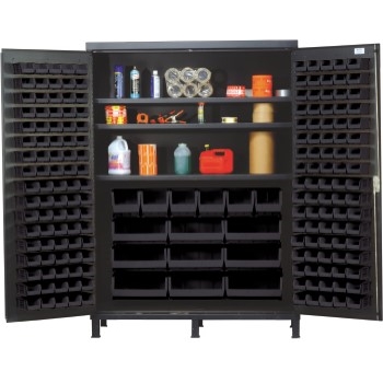 Quantum Storage Systems All-Welded Bin Cabinet, 3 Adjustable Shelves, Black, 185 Bins