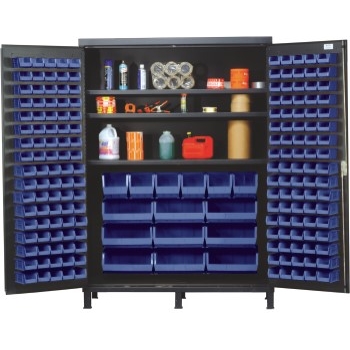 Quantum Storage Systems All-Welded Bin Cabinet, 3 Adjustable Shelves, Blue, 185 Bins