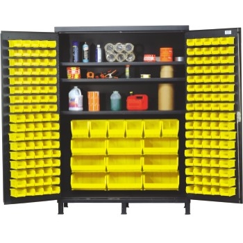 Quantum Storage Systems All-Welded Bin Cabinet, 3 Adjustable Shelves, Yellow, 185 Bins