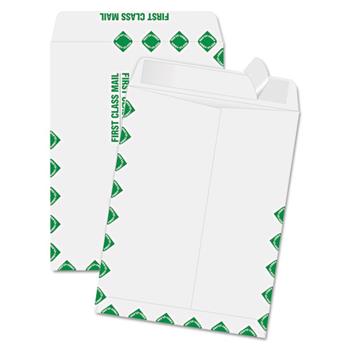 Quality Park Redi-Strip Catalog Envelope, 9 x 12, First Class Border, White, 100/Box
