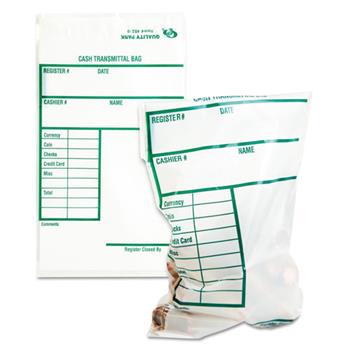 Quality Park™ Cash Transmittal Bags w/Printed Info Block, 6 x 9, Clear, 100 Bags/Pack