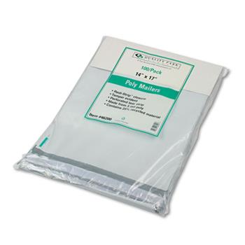 W.B. Mason Co. Redi-Strip&#174; Self-Seal Poly Mailers, #5-1/2, 14 in x 17 in, Side Seam, White, 100/Pack