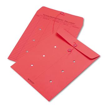 Quality Park™ Colored Paper String &amp; Button Interoffice Envelope, 10 x 13, Red, 100/Box