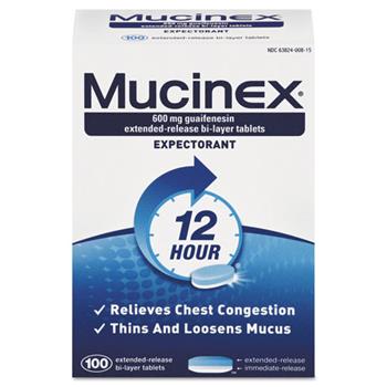 Mucinex Regular Strength Expectorant, 100 Tablets/Box, 12 Boxes/Carton