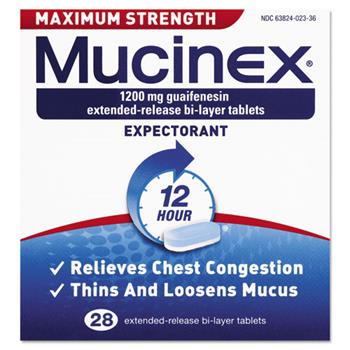 Mucinex Maximum Strength Expectorant, 28 Tablets/Box, 24 Boxes/Carton